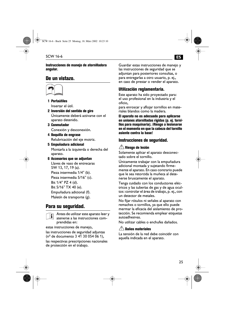 De un vistazo, Para su seguridad | Fein SCW16_6 User Manual | Page 25 / 80