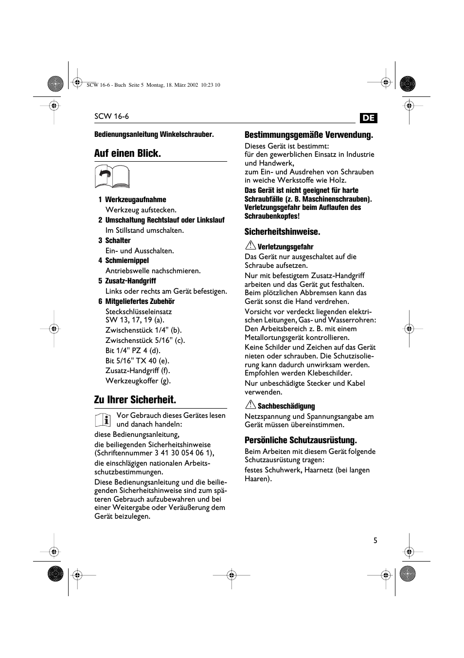 Auf einen blick, Zu ihrer sicherheit | Fein SCW16_6 User Manual | Page 5 / 80