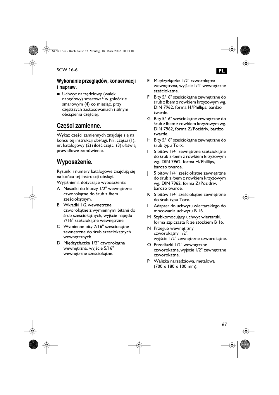 Cz´êci zamienne, Wyposa˝enie | Fein SCW16_6 User Manual | Page 67 / 80