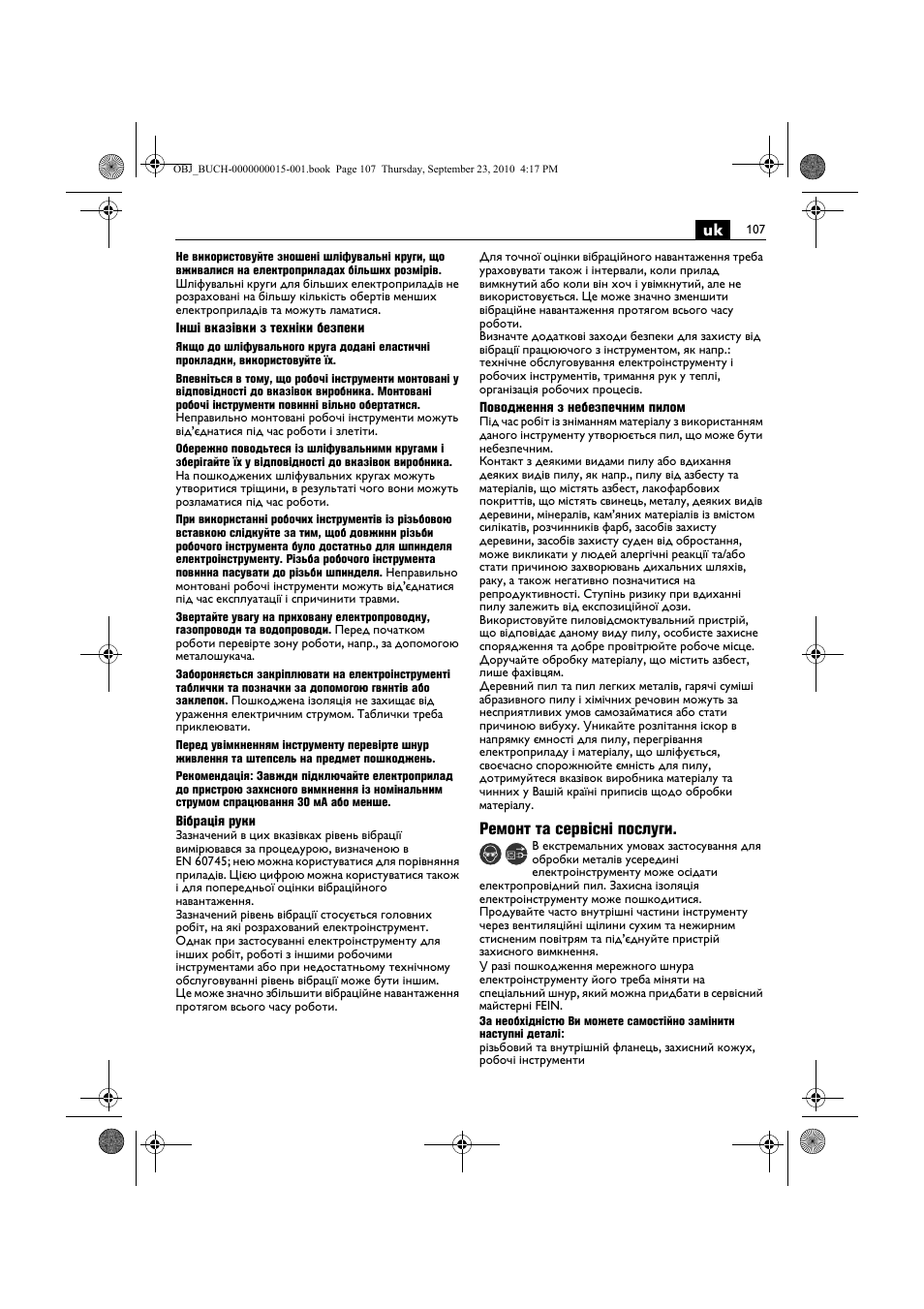 Ремонт та сервісні послуги | Fein MSfv_649_1 User Manual | Page 107 / 152
