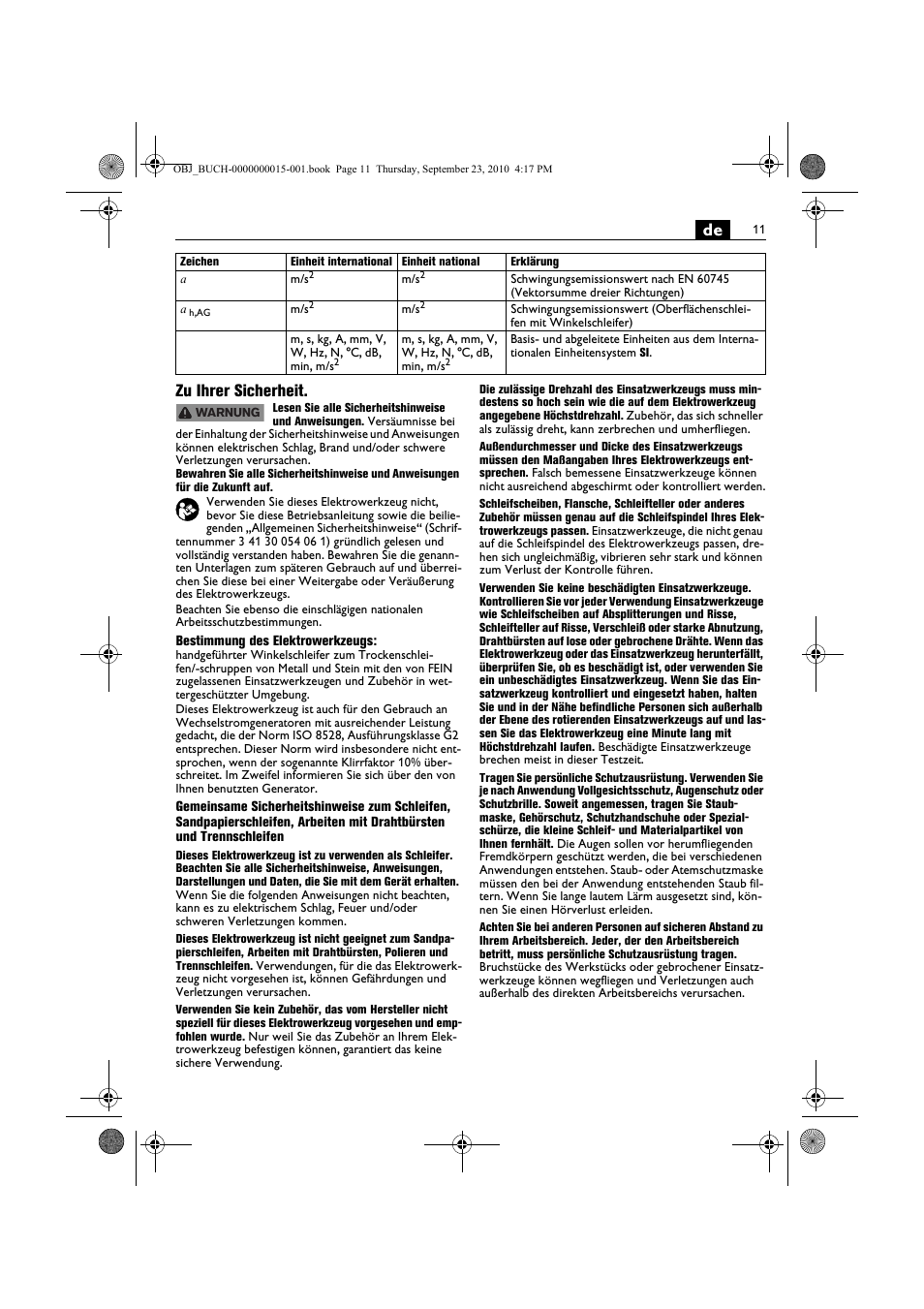 De zu ihrer sicherheit | Fein MSfv_649_1 User Manual | Page 11 / 152