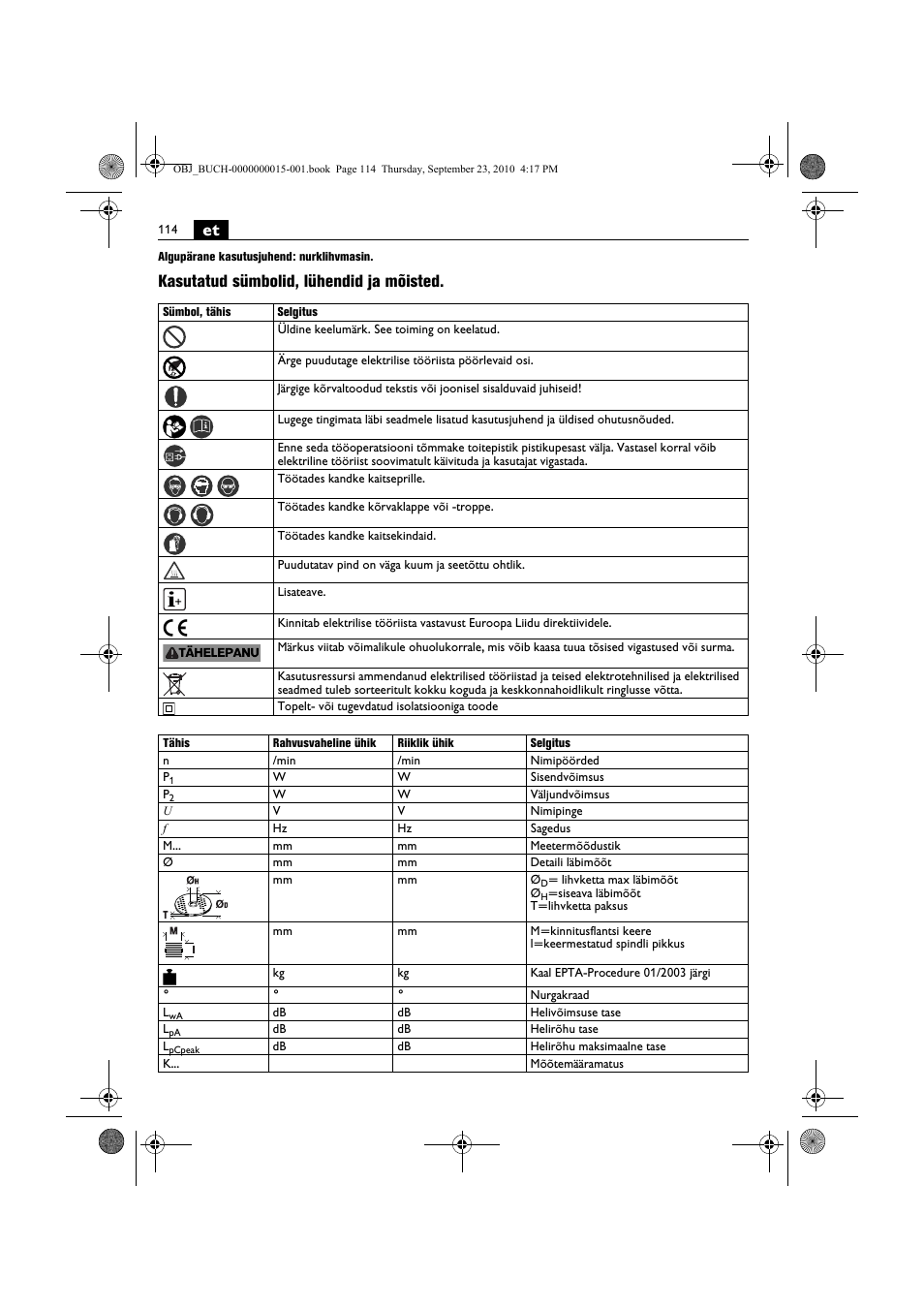Kasutatud sümbolid, lühendid ja mõisted | Fein MSfv_649_1 User Manual | Page 114 / 152