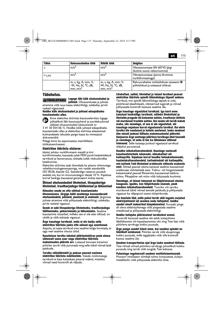 Et tööohutus | Fein MSfv_649_1 User Manual | Page 115 / 152