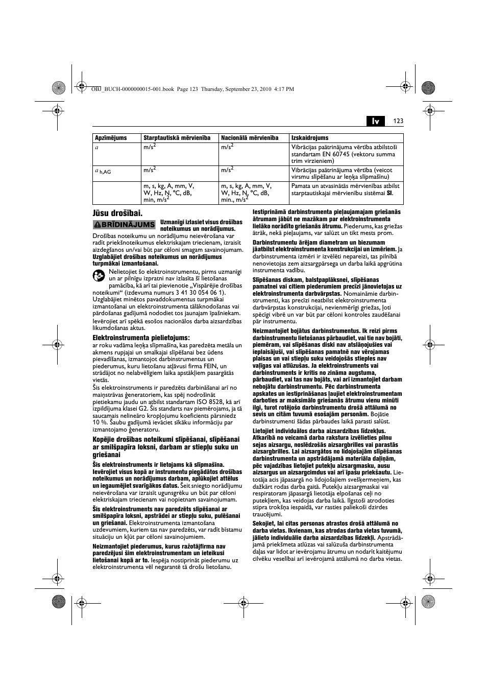 Lv jūsu drošībai | Fein MSfv_649_1 User Manual | Page 123 / 152