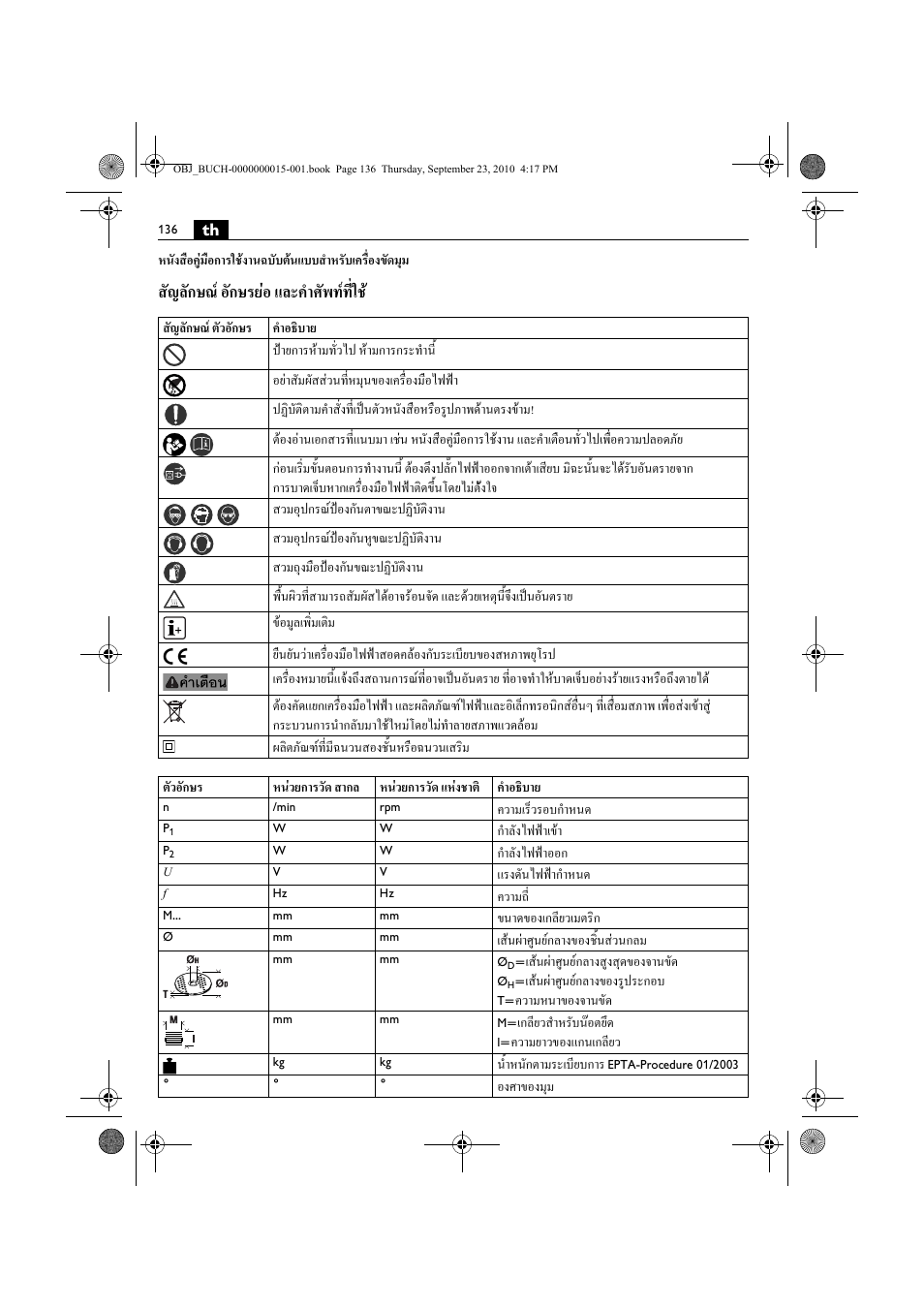 สัญลักษณ อักษรยอ และคําศัพทที่ใช | Fein MSfv_649_1 User Manual | Page 136 / 152