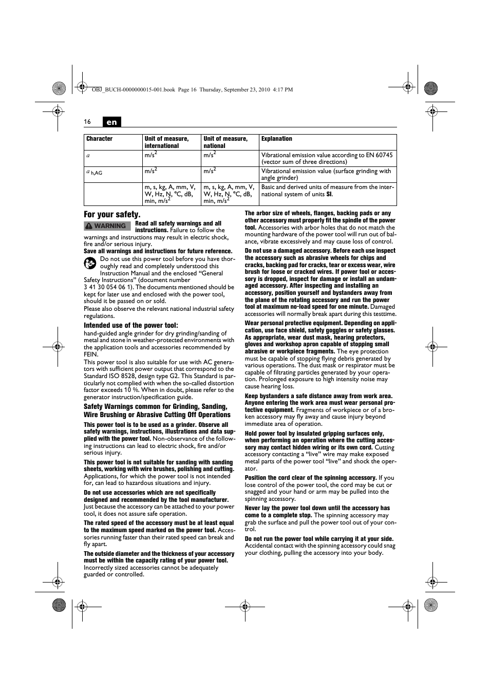 En for your safety | Fein MSfv_649_1 User Manual | Page 16 / 152