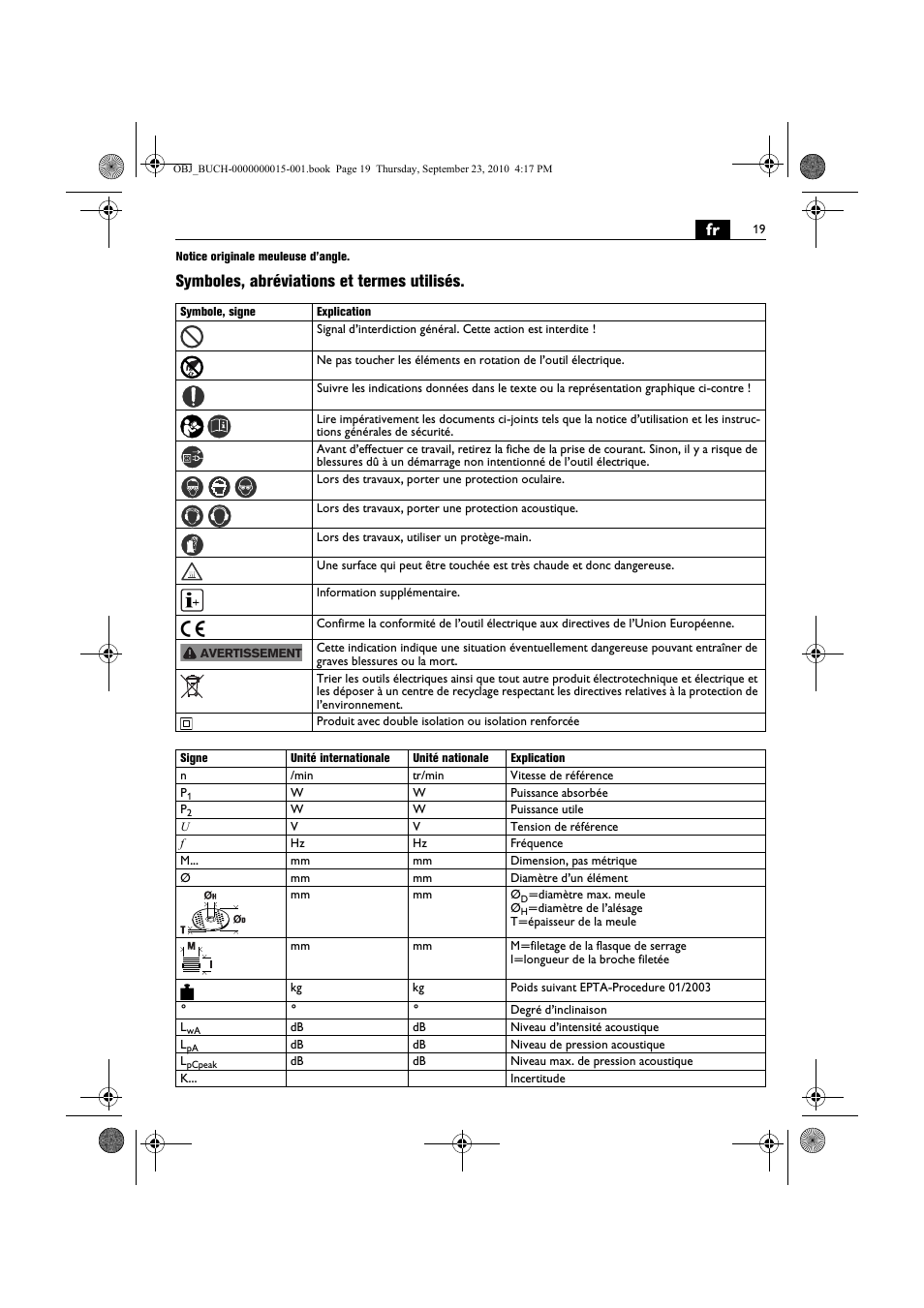 Symboles, abréviations et termes utilisés | Fein MSfv_649_1 User Manual | Page 19 / 152