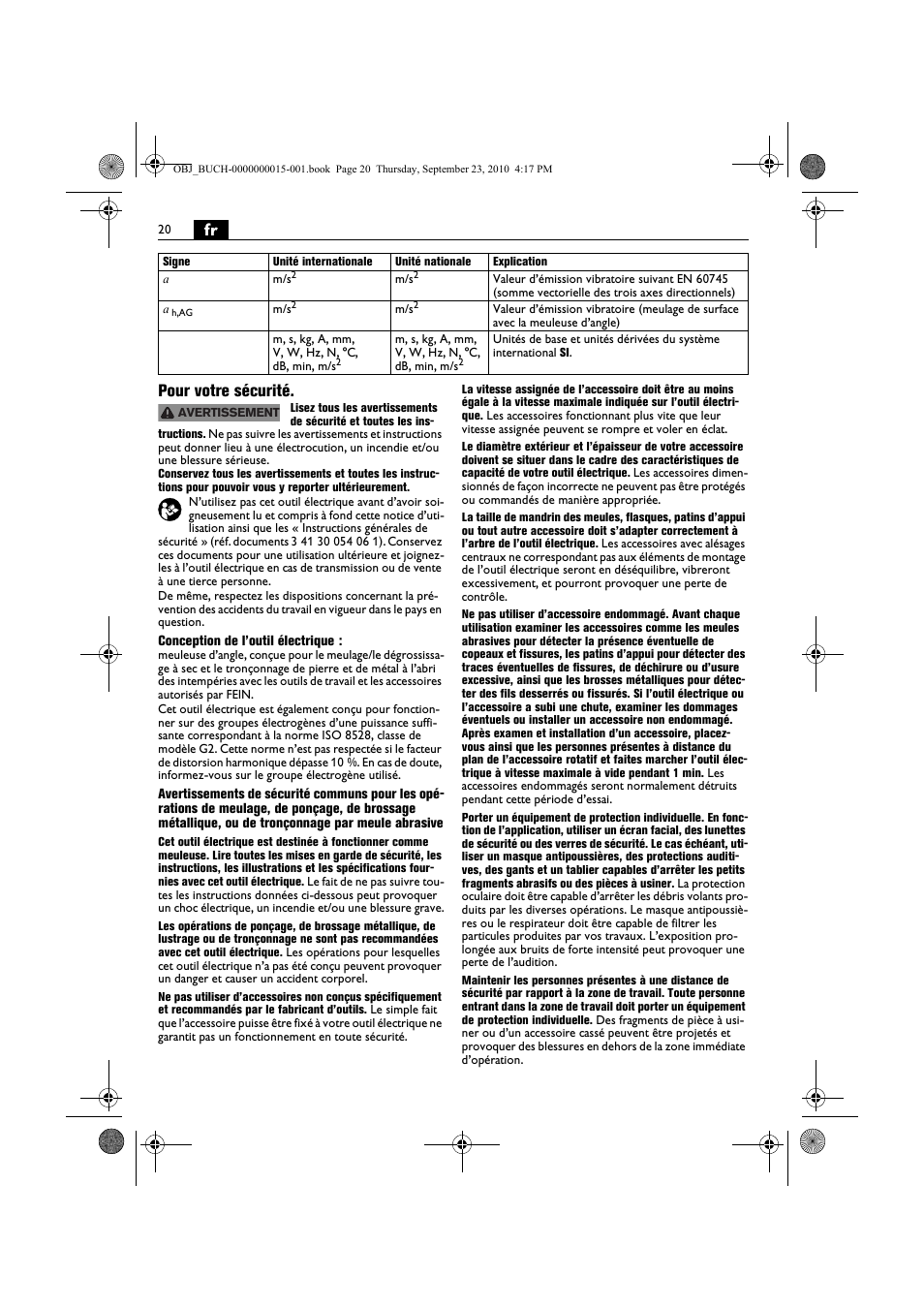 Fr pour votre sécurité | Fein MSfv_649_1 User Manual | Page 20 / 152