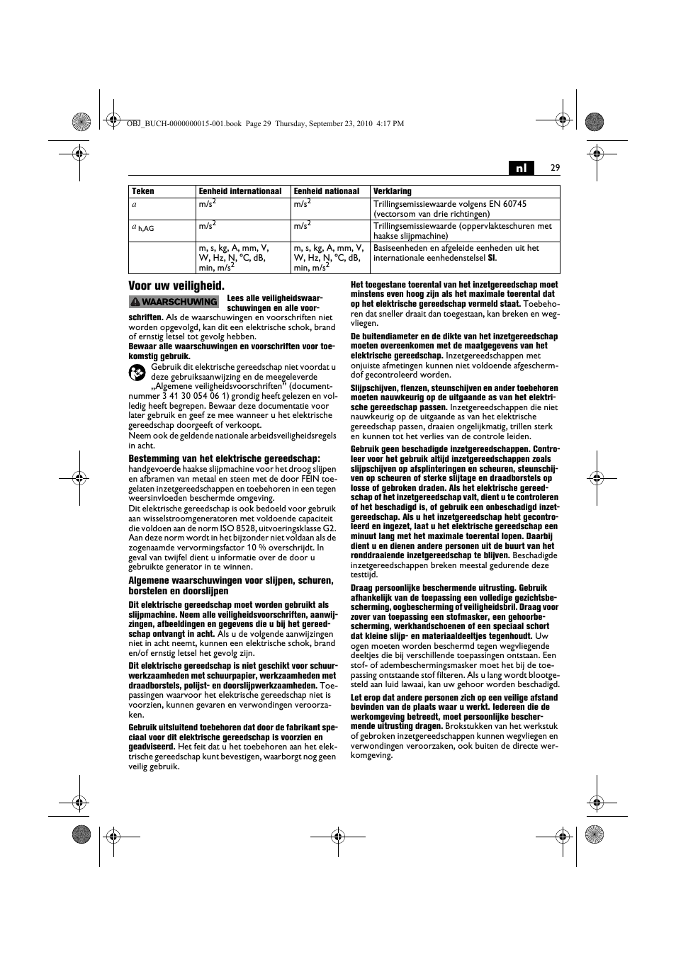 Nl voor uw veiligheid | Fein MSfv_649_1 User Manual | Page 29 / 152