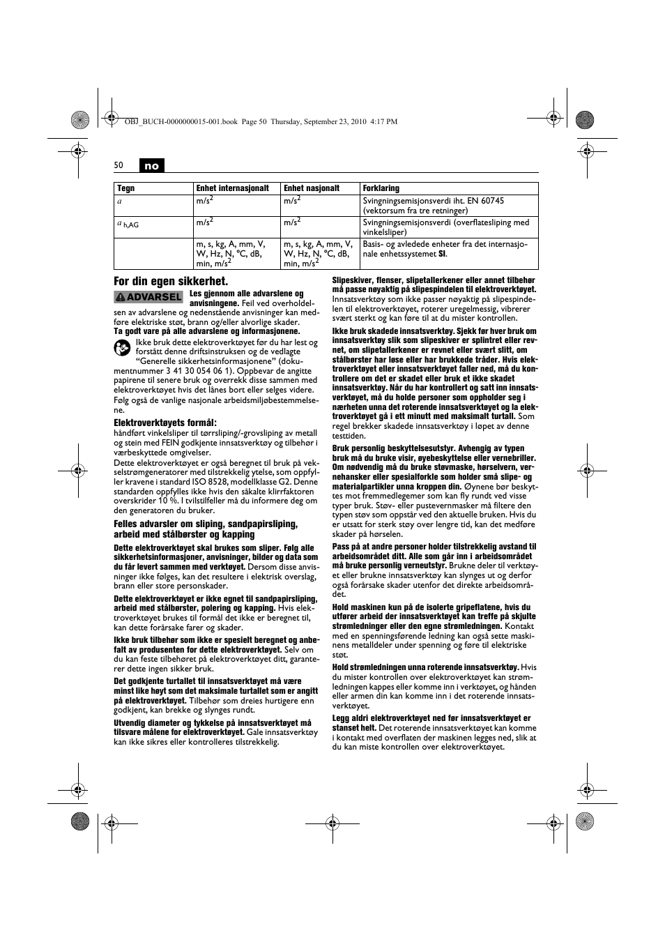 No for din egen sikkerhet | Fein MSfv_649_1 User Manual | Page 50 / 152