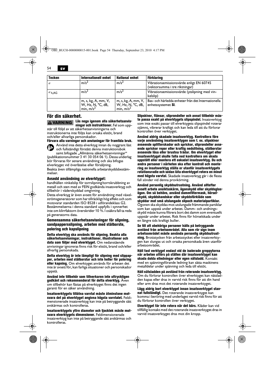 Sv för din säkerhet | Fein MSfv_649_1 User Manual | Page 54 / 152