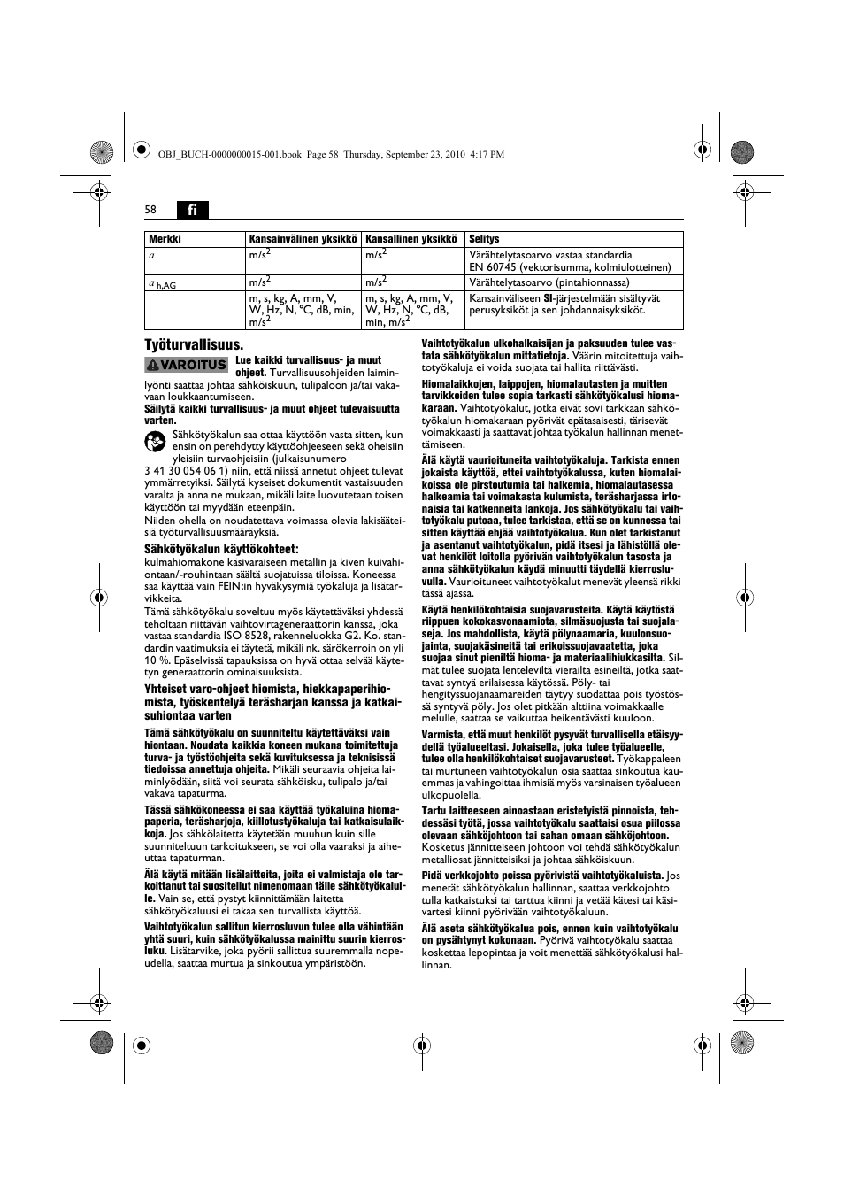 Fi työturvallisuus | Fein MSfv_649_1 User Manual | Page 58 / 152