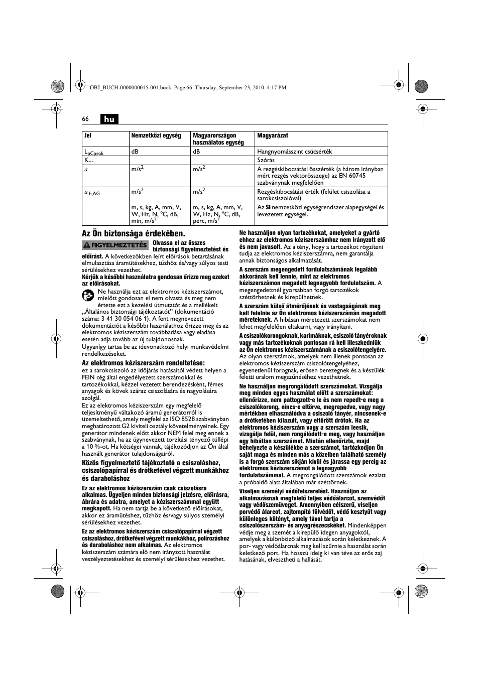 Hu az ön biztonsága érdekében | Fein MSfv_649_1 User Manual | Page 66 / 152