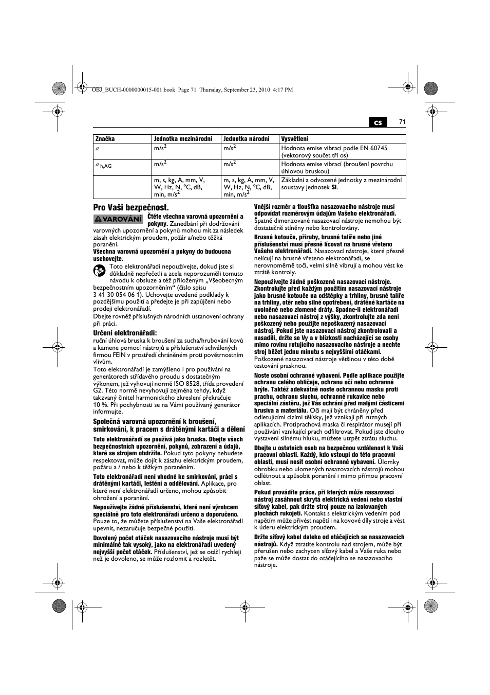 Cs pro vaši bezpečnost | Fein MSfv_649_1 User Manual | Page 71 / 152