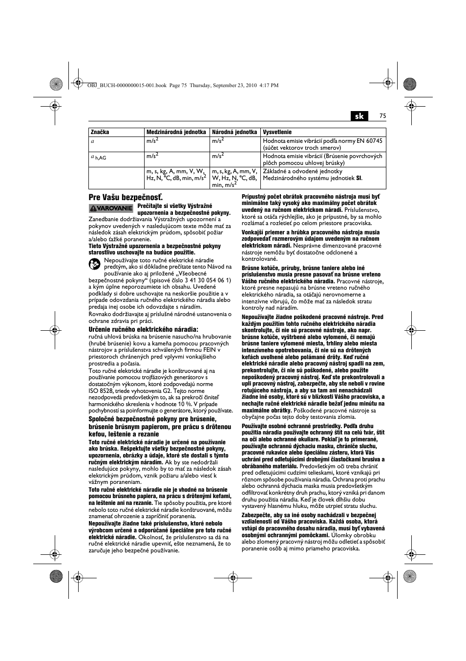 Sk pre vašu bezpečnosť | Fein MSfv_649_1 User Manual | Page 75 / 152
