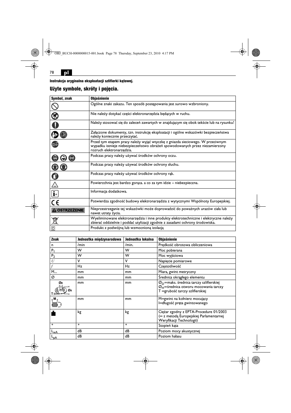 Użyte symbole, skróty i pojęcia | Fein MSfv_649_1 User Manual | Page 78 / 152