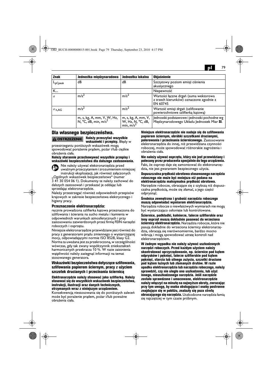 Pl dla własnego bezpieczeństwa | Fein MSfv_649_1 User Manual | Page 79 / 152
