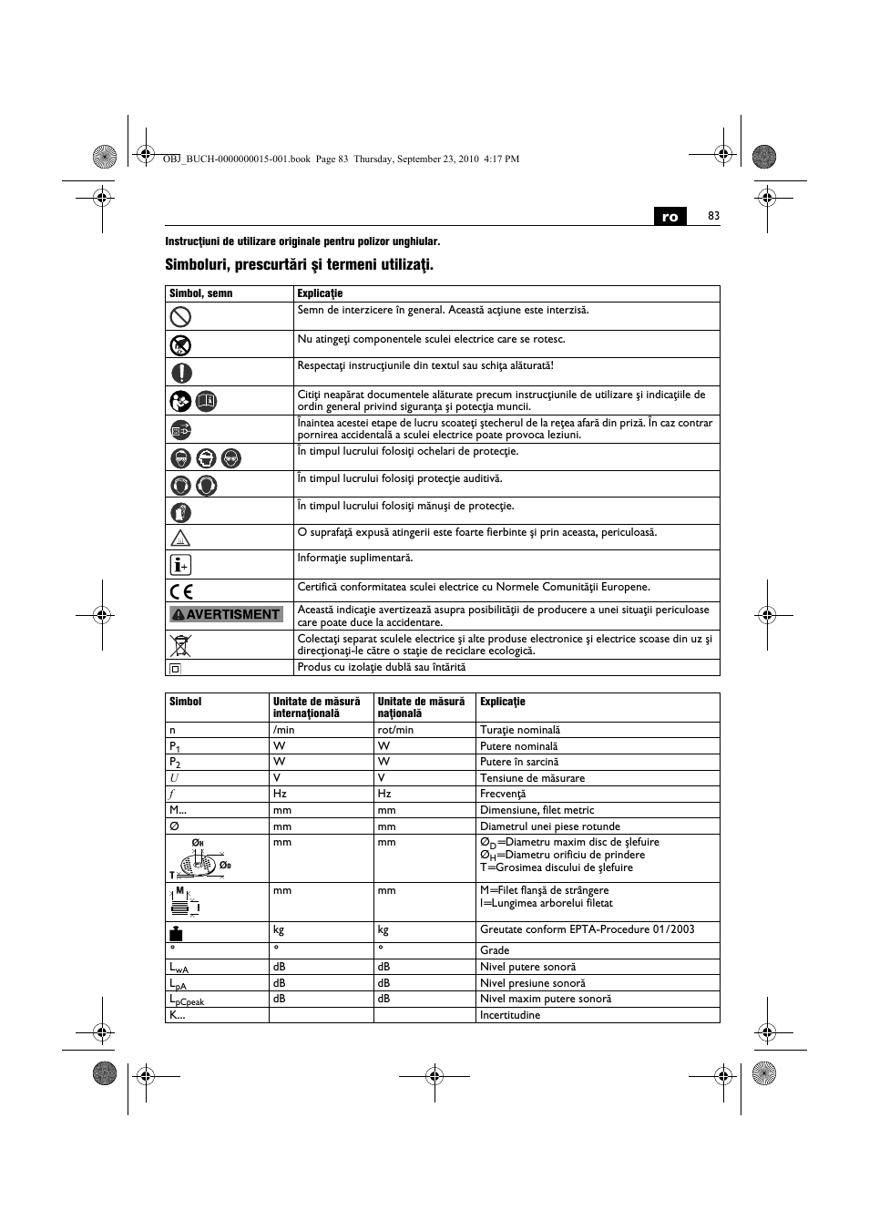 Simboluri, prescurtări şi termeni utilizaţi | Fein MSfv_649_1 User Manual | Page 83 / 152