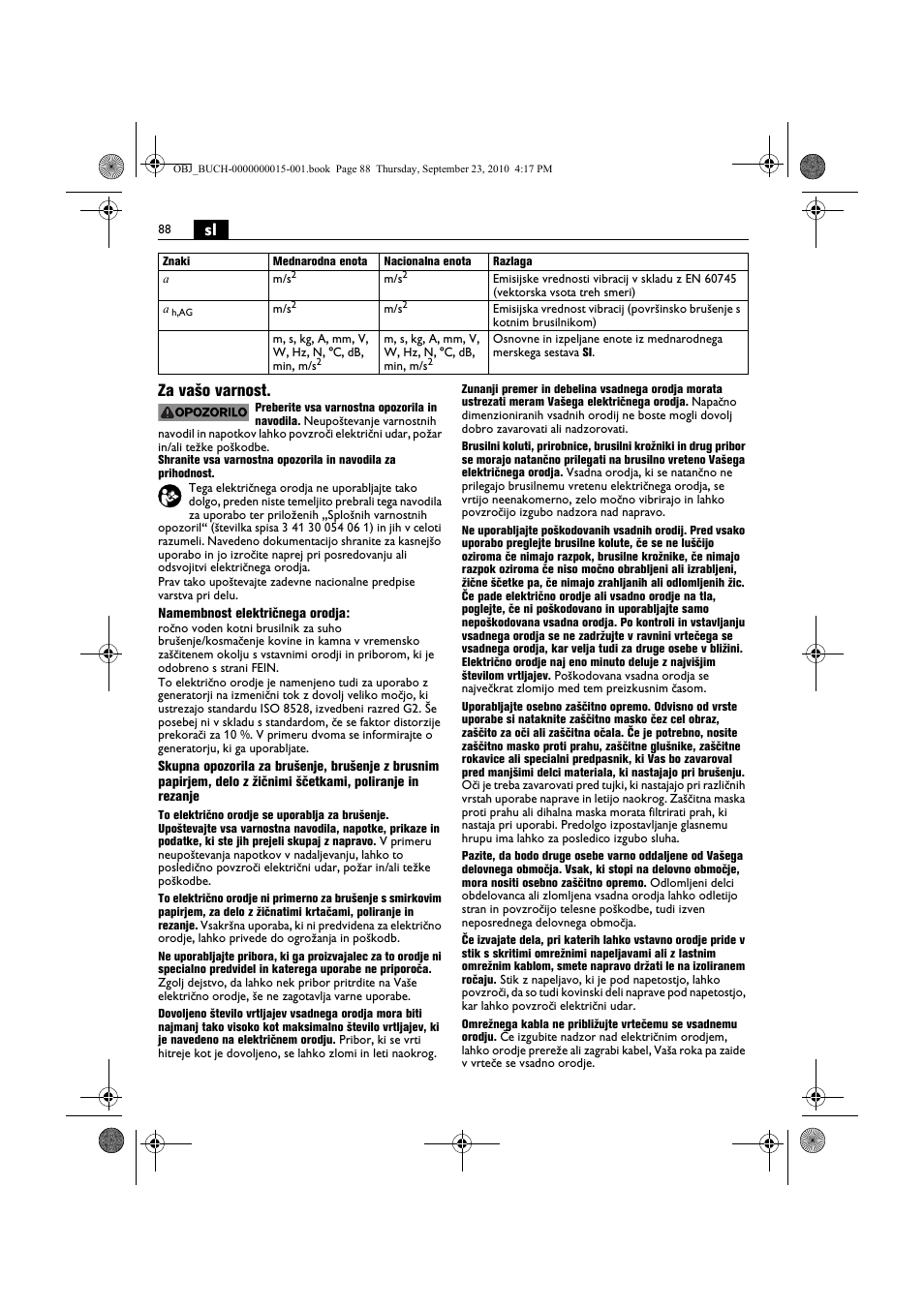 Sl za vašo varnost | Fein MSfv_649_1 User Manual | Page 88 / 152