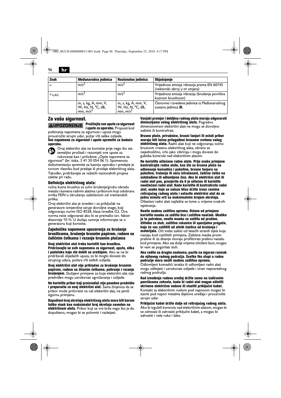 Hr za vašu sigurnost | Fein MSfv_649_1 User Manual | Page 96 / 152