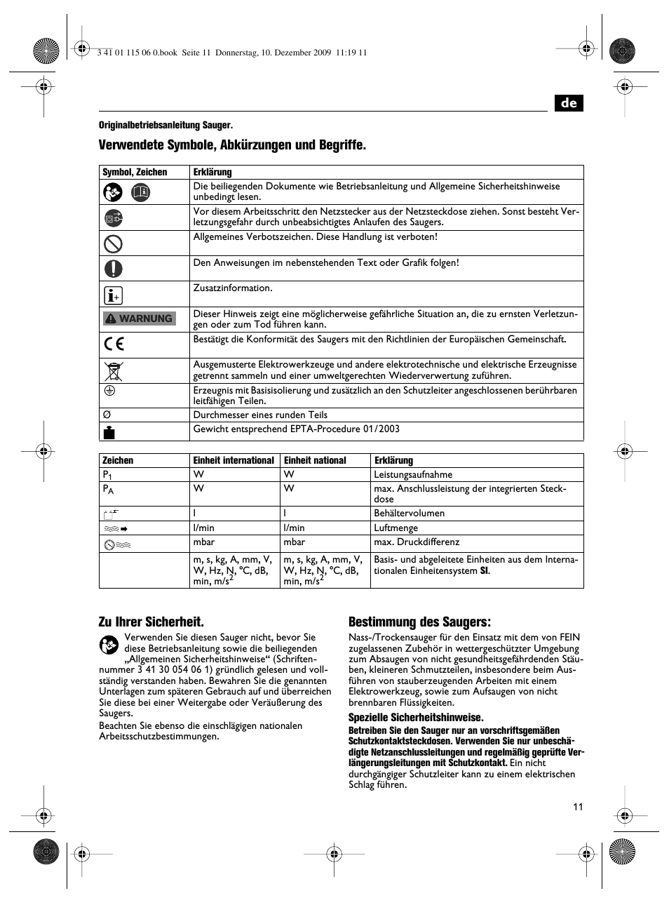 Bestimmung des saugers | Fein Dustex_40 User Manual | Page 11 / 61