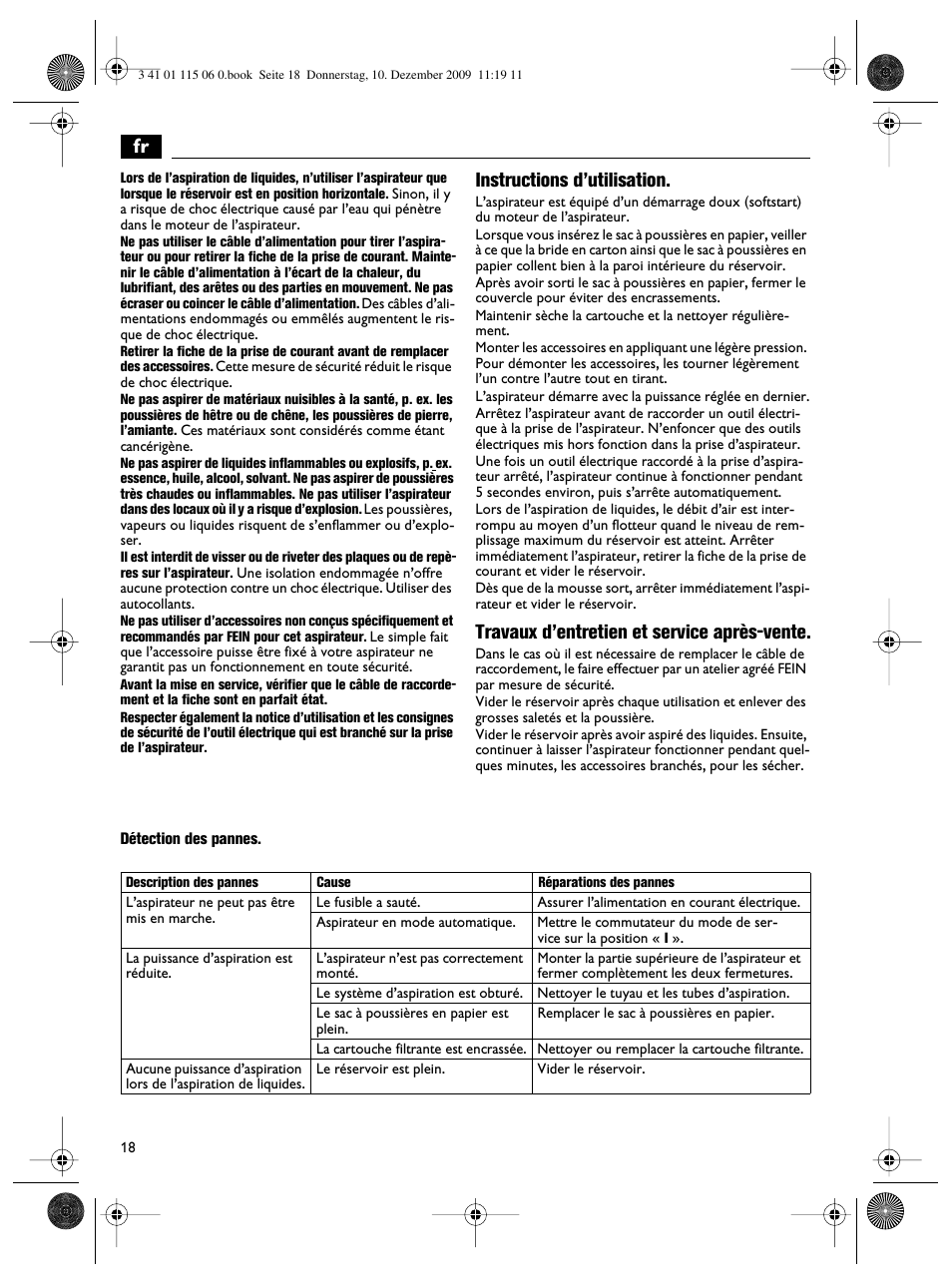 Instructions d’utilisation, Travaux d’entretien et service après-vente | Fein Dustex_40 User Manual | Page 18 / 61
