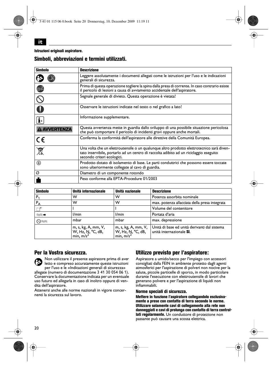 Utilizzo previsto per l’aspiratore | Fein Dustex_40 User Manual | Page 20 / 61