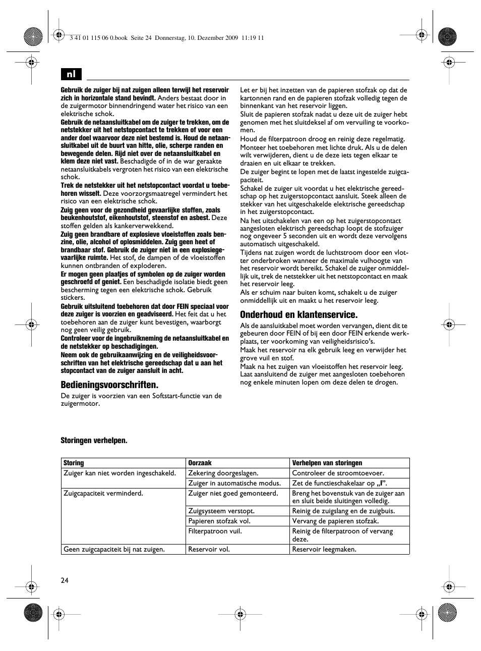 Bedieningsvoorschriften, Onderhoud en klantenservice | Fein Dustex_40 User Manual | Page 24 / 61
