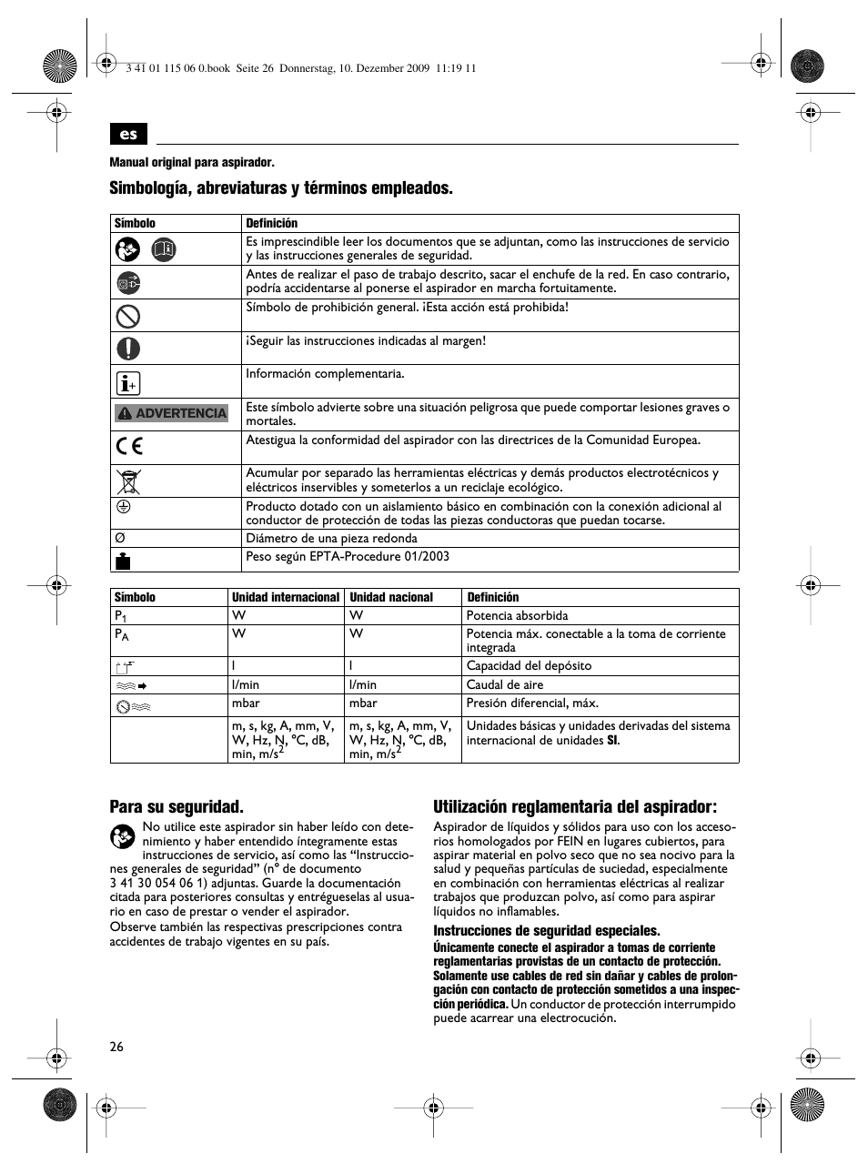 Utilización reglamentaria del aspirador | Fein Dustex_40 User Manual | Page 26 / 61