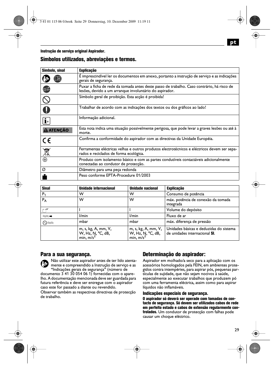 Determinação do aspirador | Fein Dustex_40 User Manual | Page 29 / 61