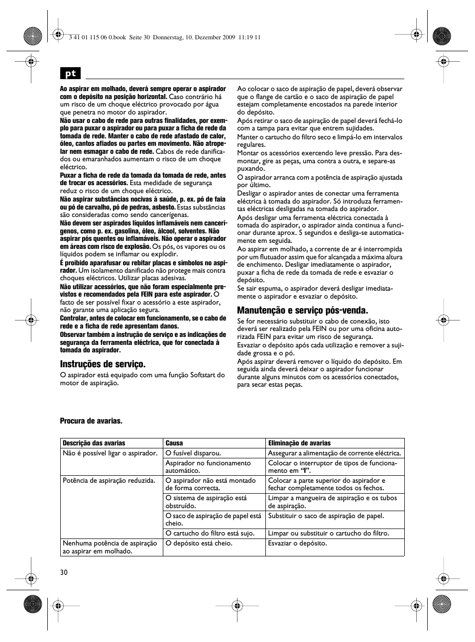 Instruções de serviço, Manutenção e serviço pós-venda | Fein Dustex_40 User Manual | Page 30 / 61