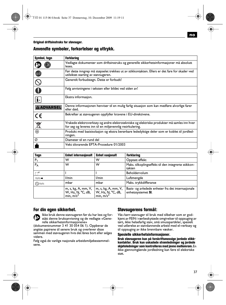 Støvsugerens formål | Fein Dustex_40 User Manual | Page 37 / 61