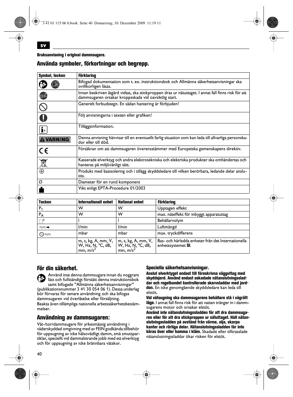 Användning av dammsugaren | Fein Dustex_40 User Manual | Page 40 / 61