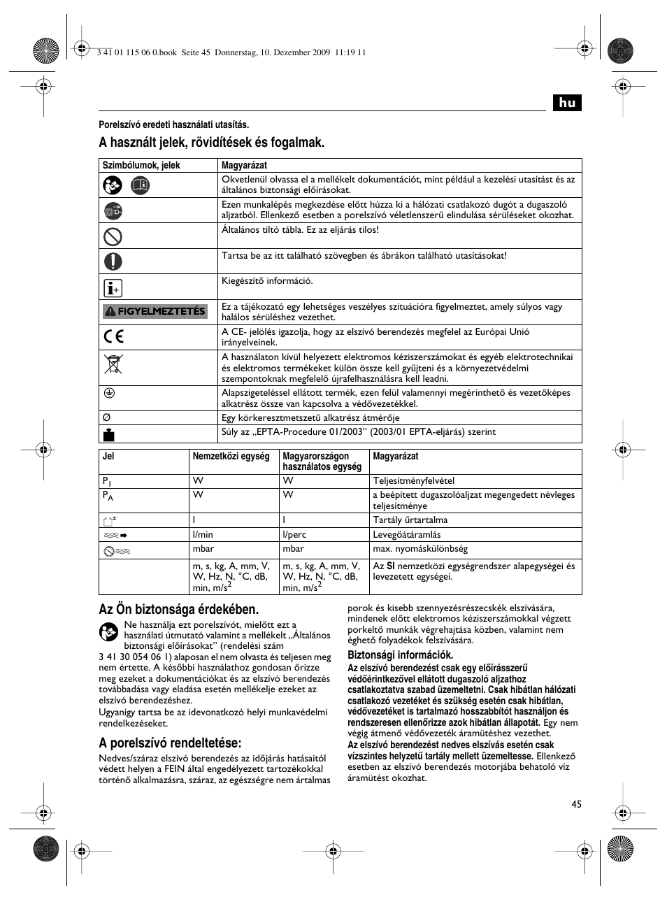 A porelszívó rendeltetése | Fein Dustex_40 User Manual | Page 45 / 61
