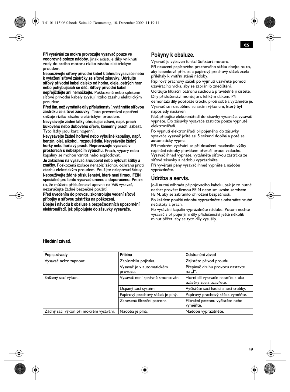 Pokyny k obsluze, Údrïba a servis | Fein Dustex_40 User Manual | Page 49 / 61