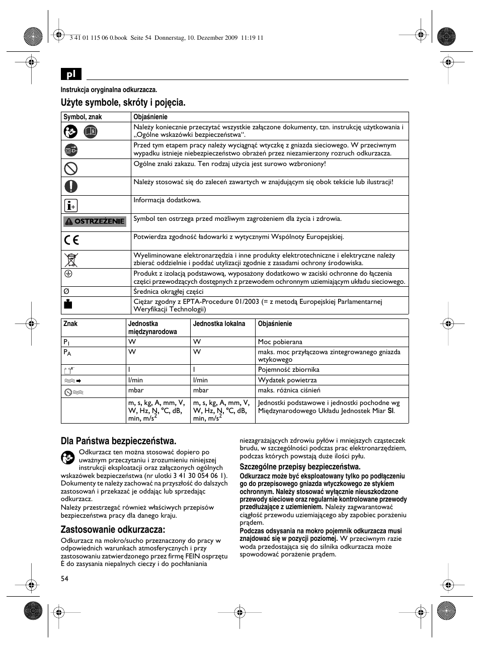 Zastosowanie odkurzacza | Fein Dustex_40 User Manual | Page 54 / 61
