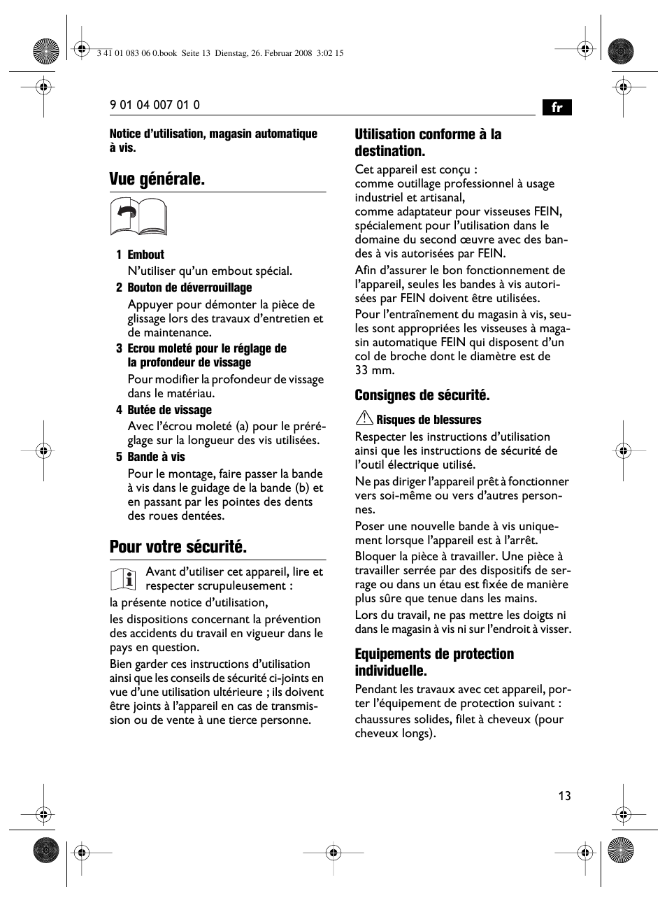 Vue générale, Pour votre sécurité | Fein SCT5-40M магазин User Manual | Page 13 / 70