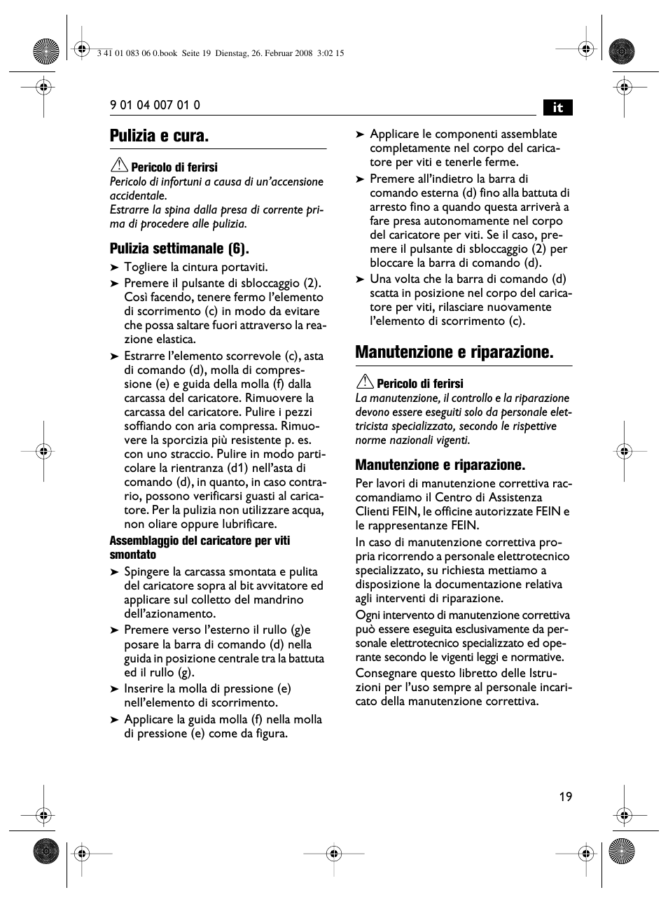 Pulizia e cura, Manutenzione e riparazione, Pulizia settimanale (6) | Fein SCT5-40M магазин User Manual | Page 19 / 70