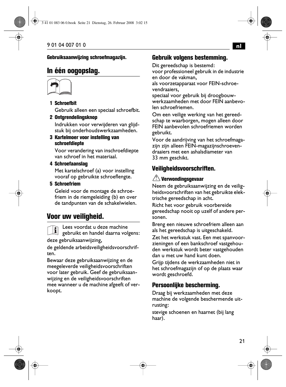 Voor uw veiligheid | Fein SCT5-40M магазин User Manual | Page 21 / 70