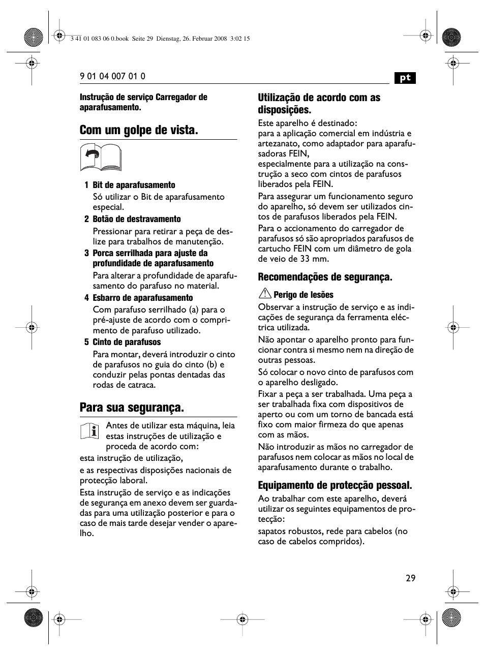 Com um golpe de vista, Para sua segurança | Fein SCT5-40M магазин User Manual | Page 29 / 70