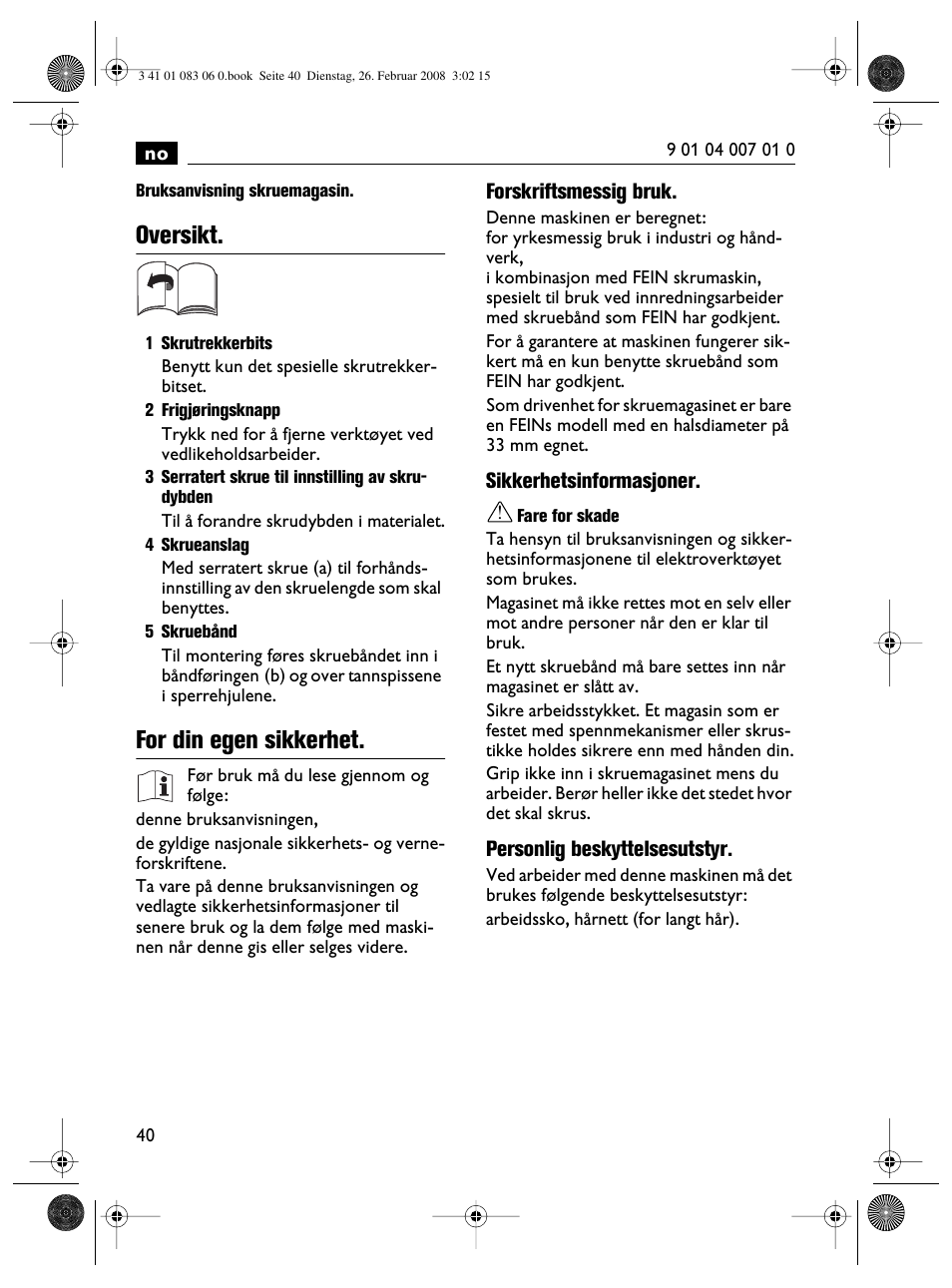 Oversikt, For din egen sikkerhet | Fein SCT5-40M магазин User Manual | Page 40 / 70