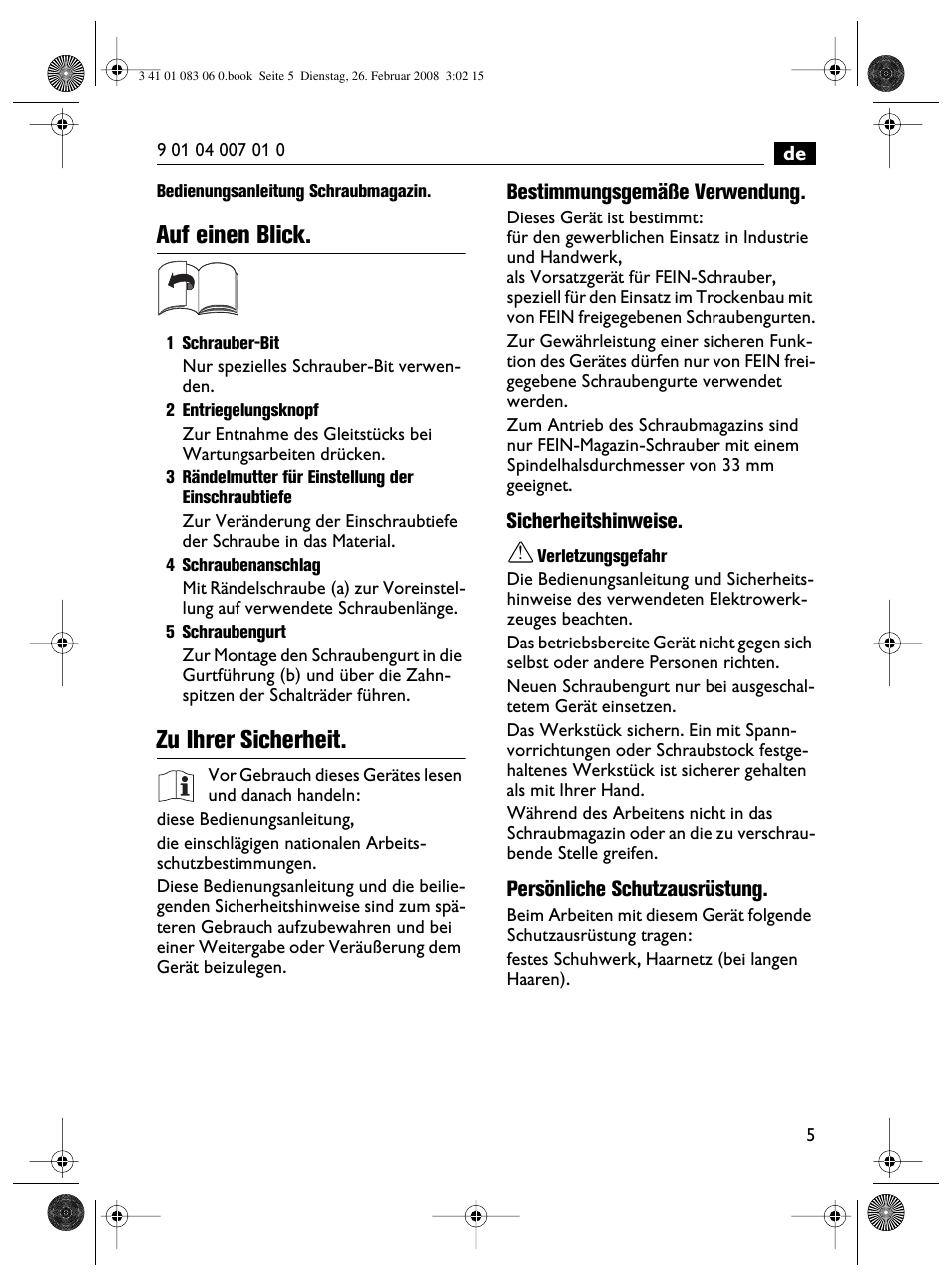 Auf einen blick, Zu ihrer sicherheit | Fein SCT5-40M магазин User Manual | Page 5 / 70