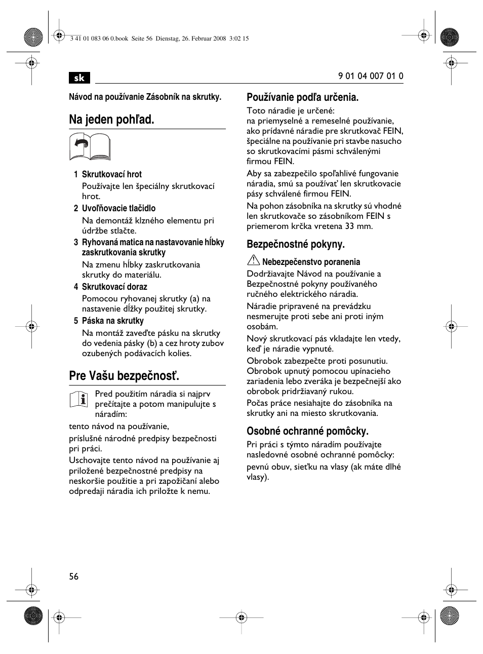 Na jeden pohºad, Pre va‰u bezpeãnosè | Fein SCT5-40M магазин User Manual | Page 56 / 70