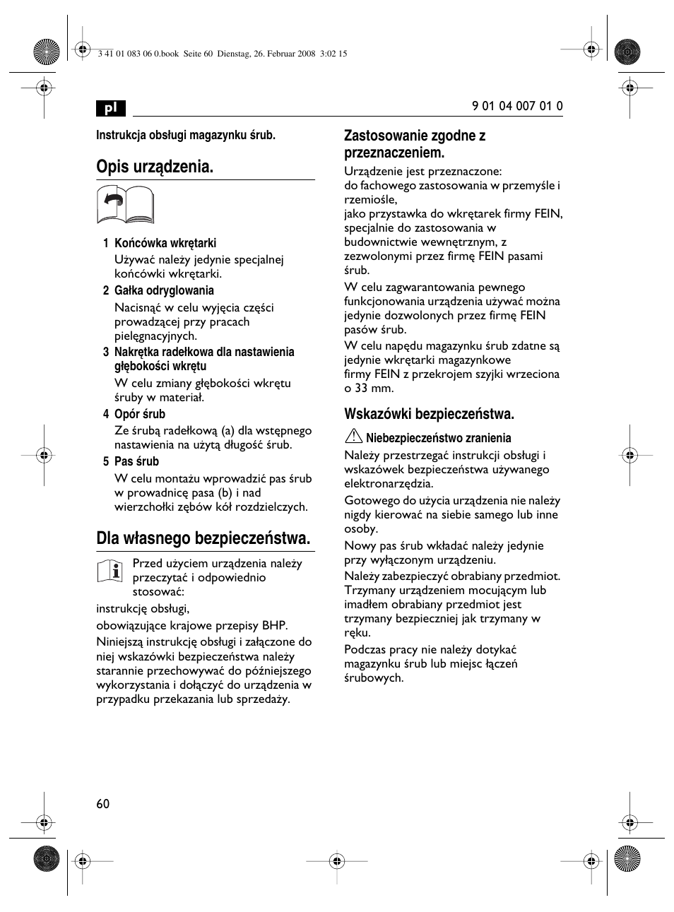 Opis urzàdzenia, Dla w∏asnego bezpieczeƒstwa | Fein SCT5-40M магазин User Manual | Page 60 / 70