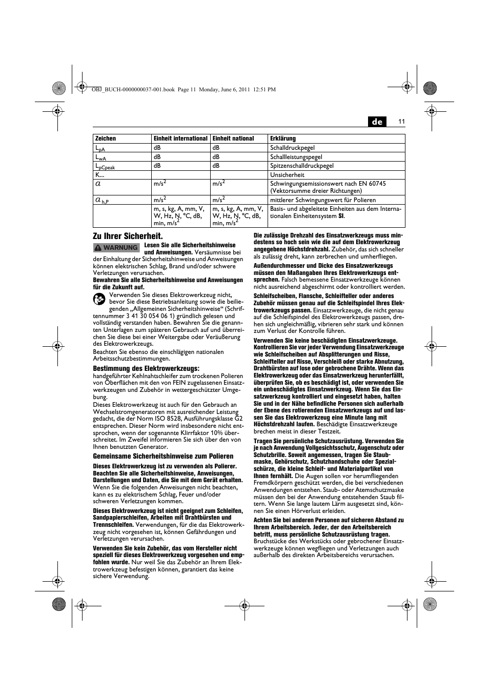 De zu ihrer sicherheit | Fein KS 10-38E User Manual | Page 11 / 155