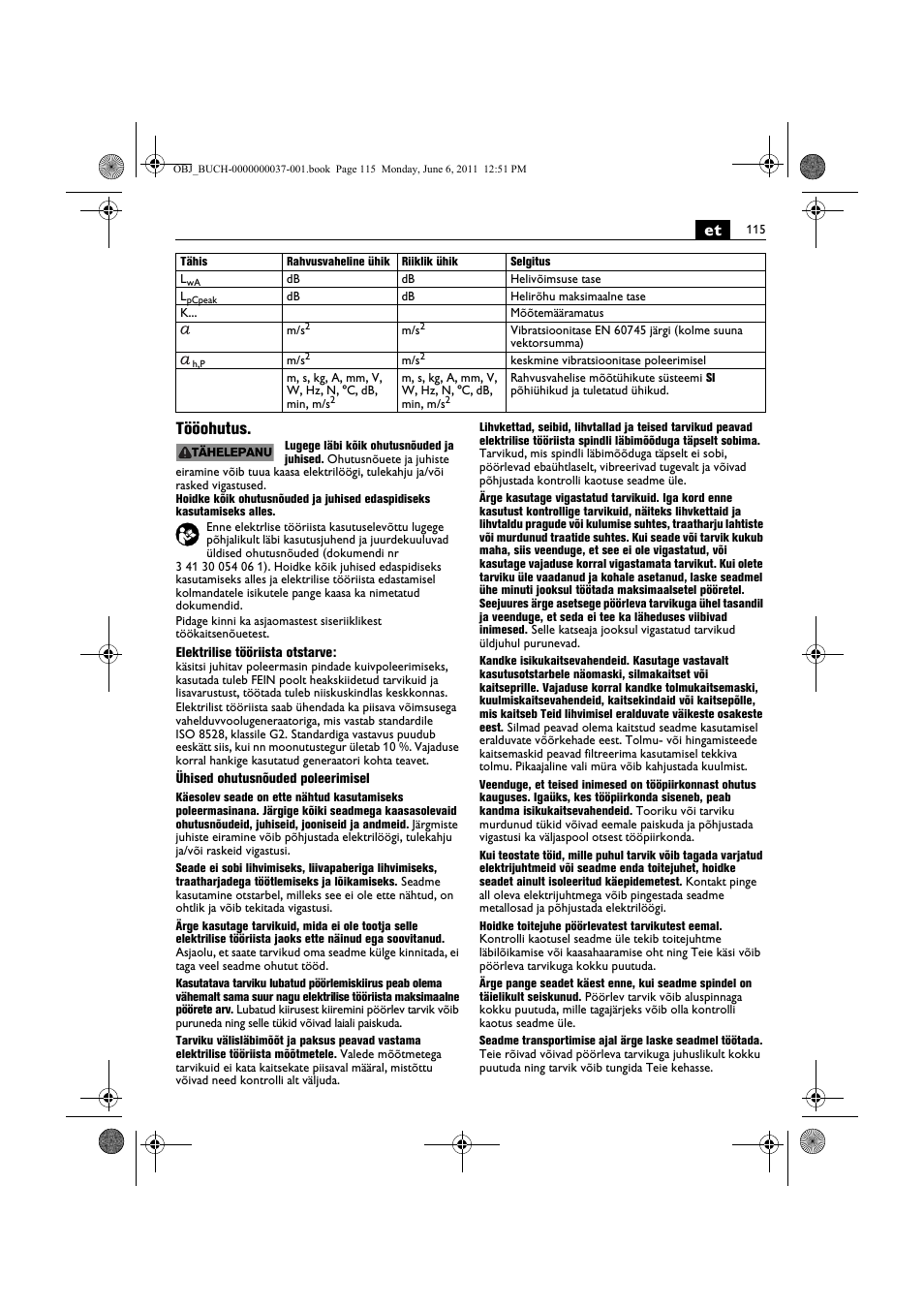 Et tööohutus | Fein KS 10-38E User Manual | Page 115 / 155