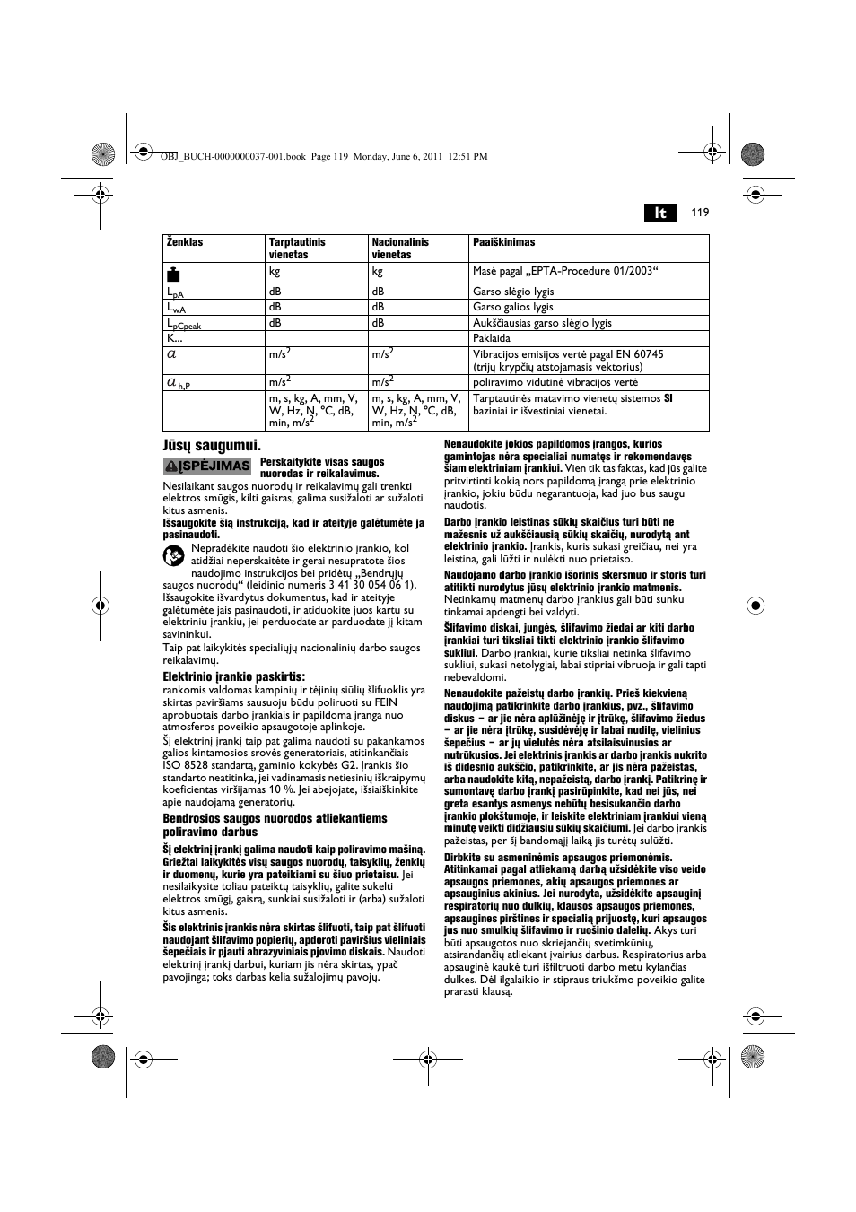 Lt jūsų saugumui | Fein KS 10-38E User Manual | Page 119 / 155