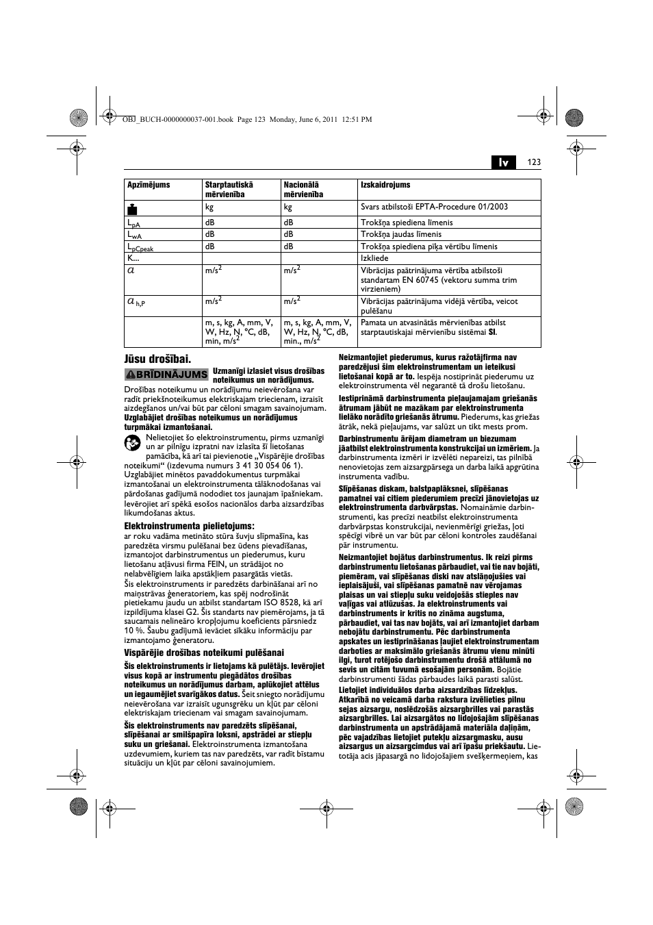 Lv jūsu drošībai | Fein KS 10-38E User Manual | Page 123 / 155