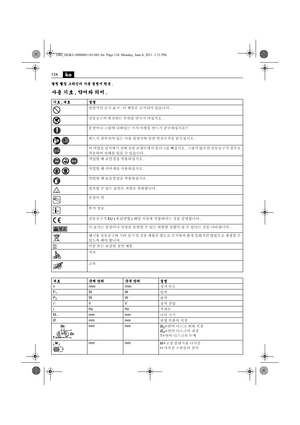 사용 기호 , 약어와 의미 | Fein KS 10-38E User Manual | Page 134 / 155