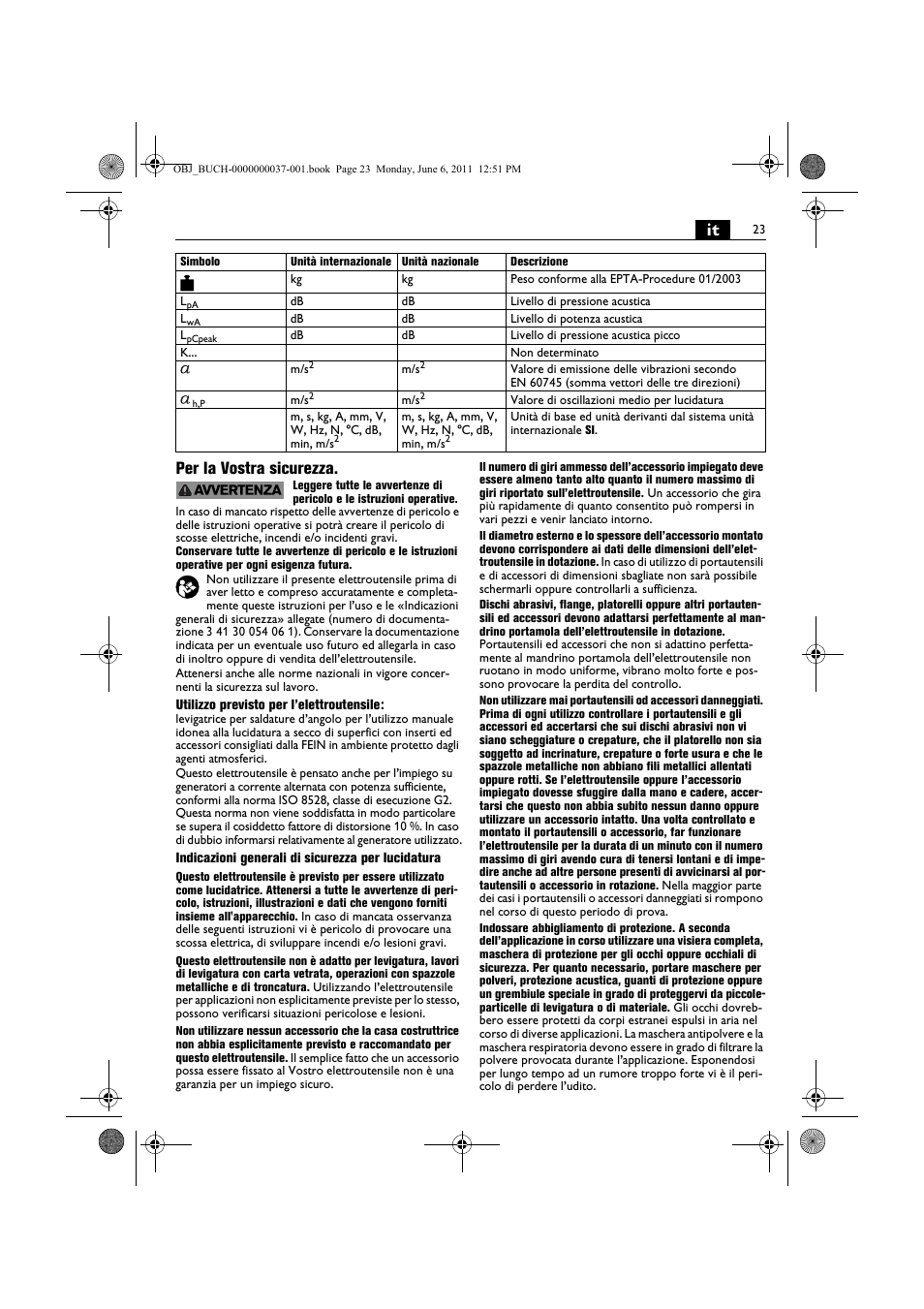 It per la vostra sicurezza | Fein KS 10-38E User Manual | Page 23 / 155